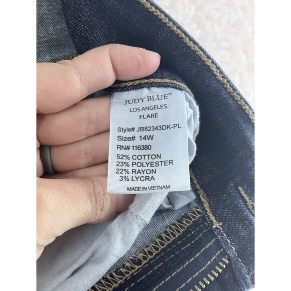 Judy Blue Dark Wash Distressed Jeans 14W Flare High Waist Raw Hem - Picture 9 of 10